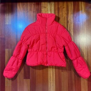 Shein Cropped Red Puffer Jacket, L